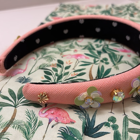 Lele Sadoughi Peach Floral Embellished Alice Headband - Picture 2 of 11